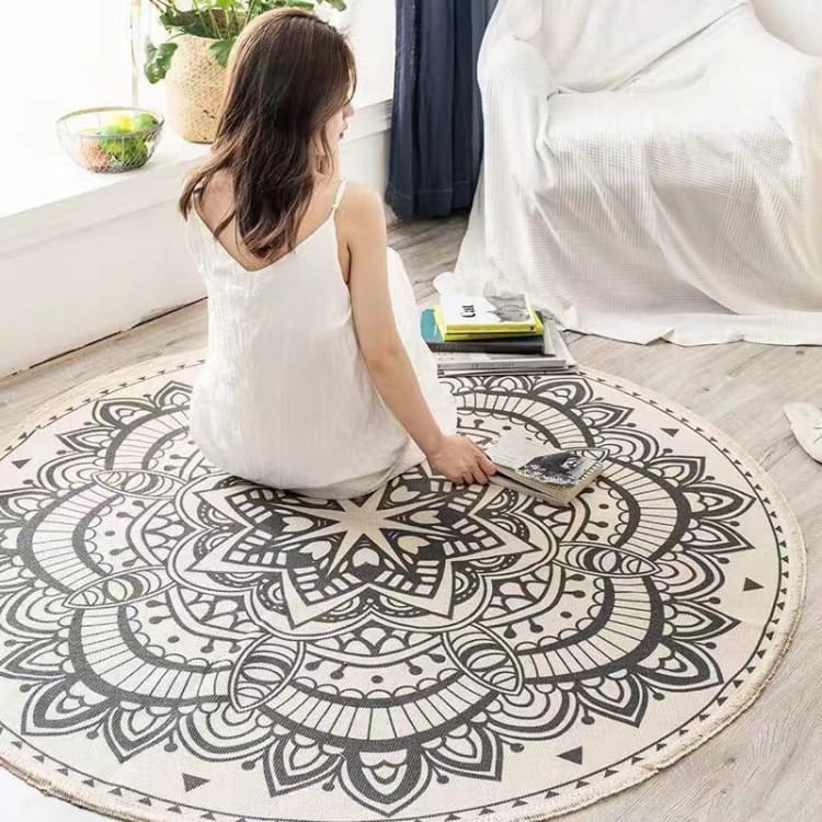 Tapis Zen Rond - Mandala Noir