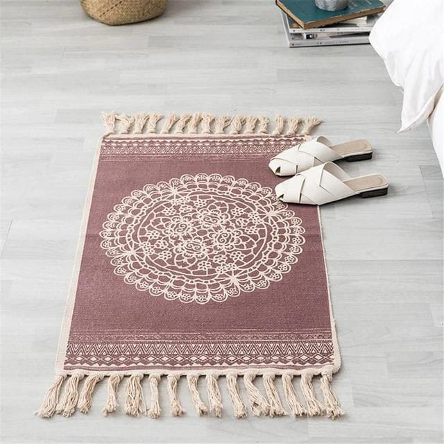 Tapis Zen Turc à frange - Mandala Rouge